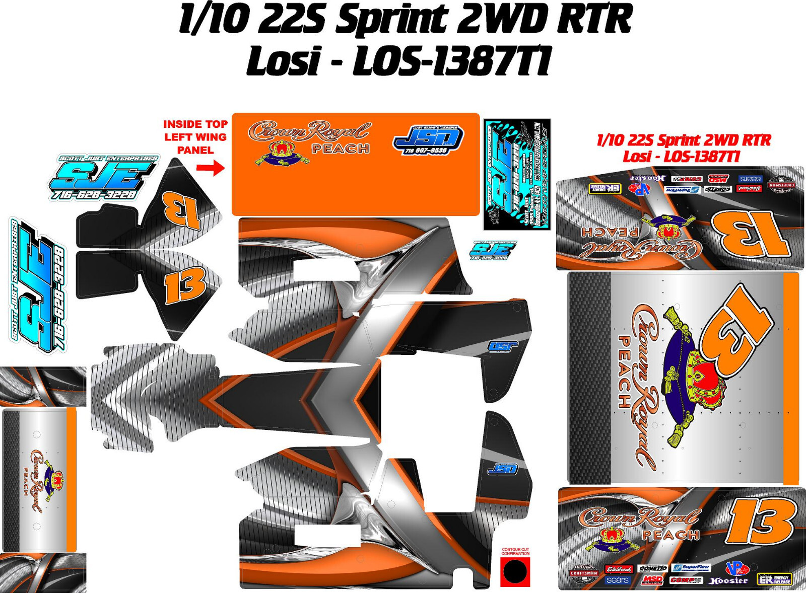 TEAM LOSI 22S  1X10 SPRINT LOS-1387T1  ARMOUR PEACH   DECAL WRAP KIT