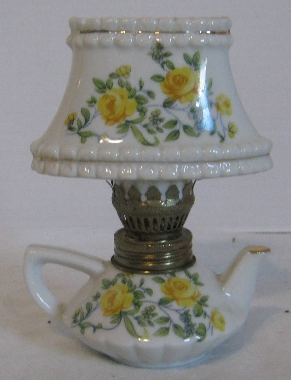 Vintage  Japan Porcelain Oil Lamps, Yellow Rose Teapot