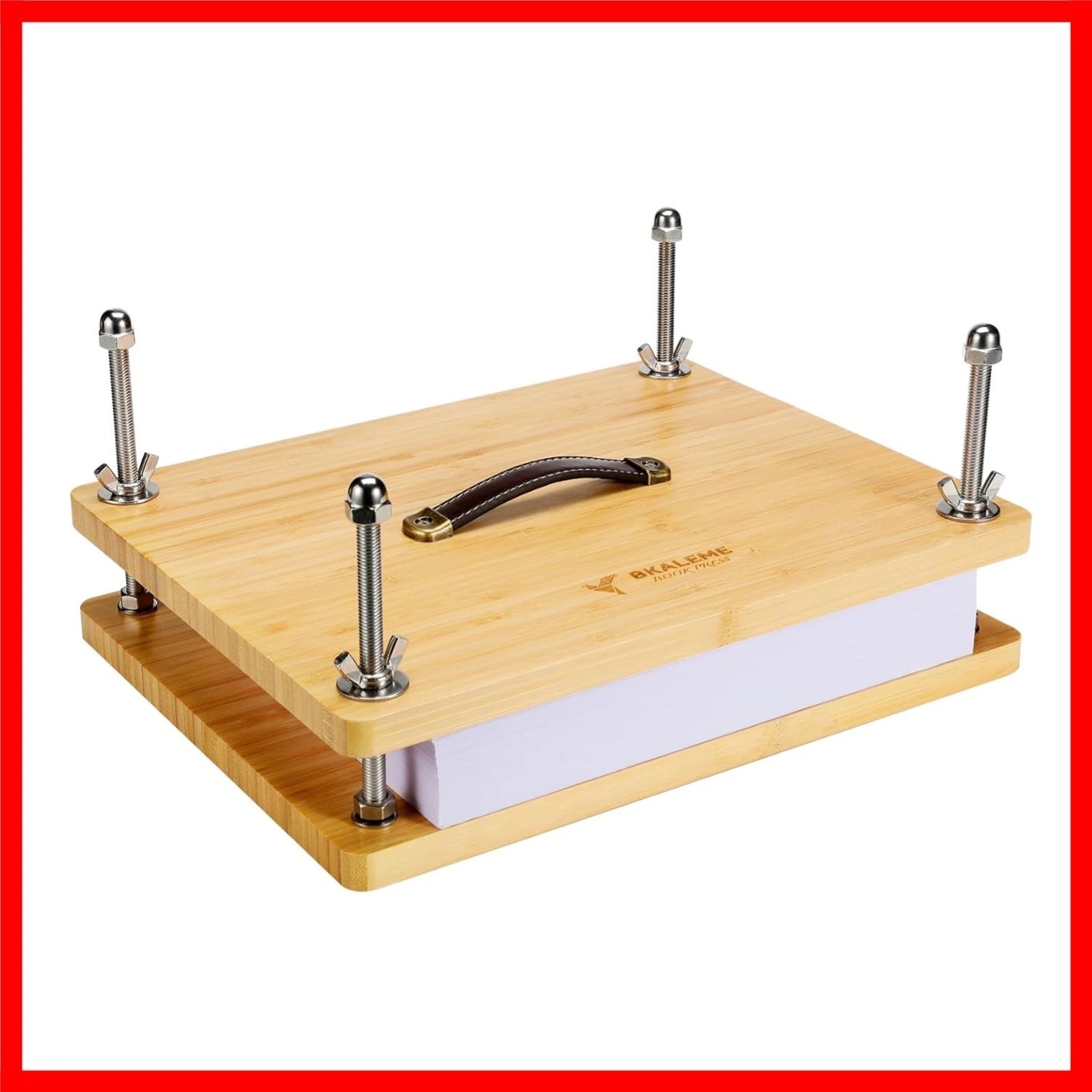 Large Book Press 14.7x11.4 - Sustainable Wood, Portable Grip Handle, Anti-Slip M