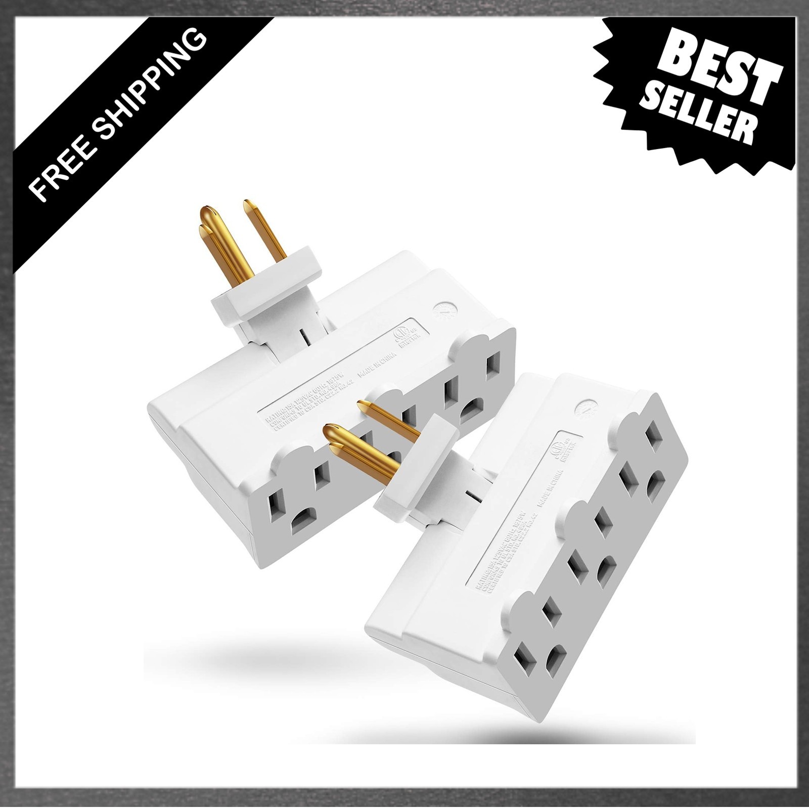 Electrical Outlet Adapter 3 Prong Grounded Swivel Right Angle Wall Extender 2