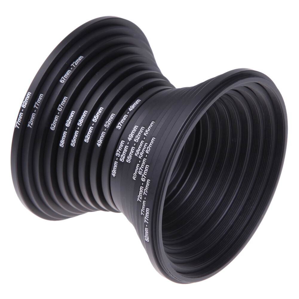 18Pc 37- 82mm Step Up Down DSLR Camera Lens Filter Adapter Ring Mount Basket Kit