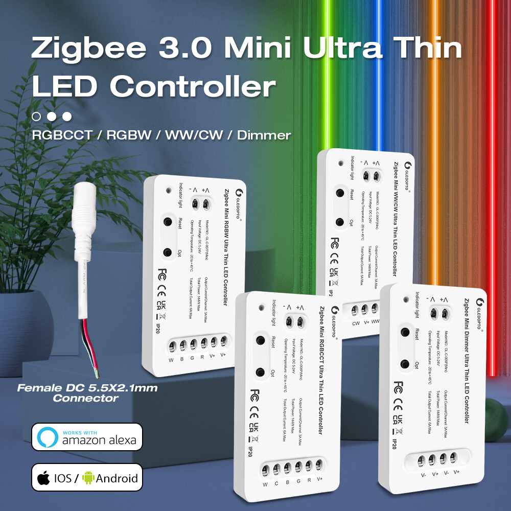 Gledopto Mini ZigBee 3.0 Dimmer CCT RGBW RGB+CCT LED Strip Controller for Alexa