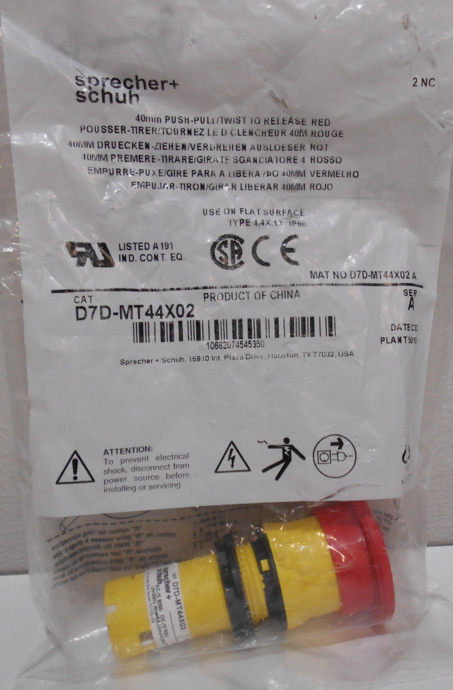 Sprecher+Schuh D7D-MT44X02 Twist and Release Stop Button