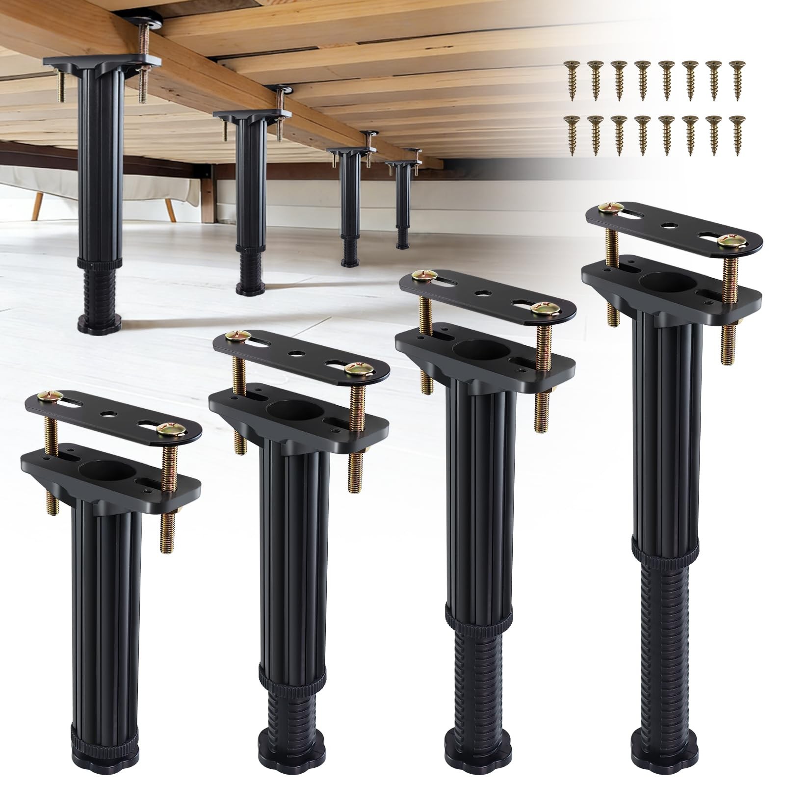 YHK 4PCS Adjustable Height Bed Support Legs 7.8-13.0inch, Heavy Duty Bed Fram...