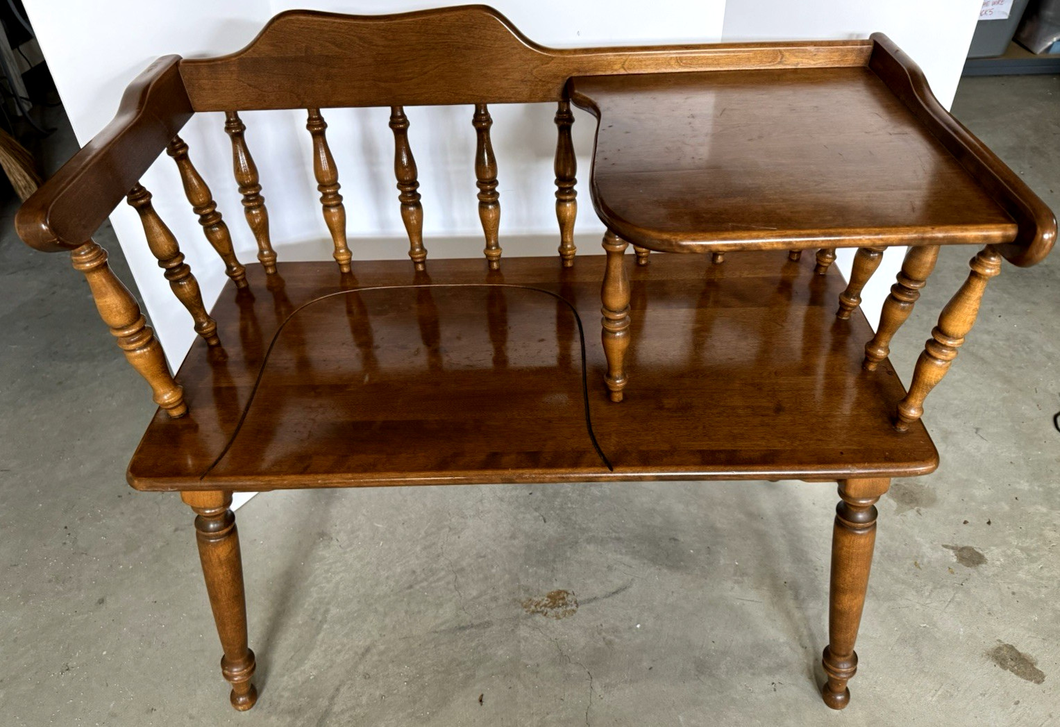 Vintage Nice Ethan Allen Gossip Bench Telephone Table Solid Maple Wood Colonial