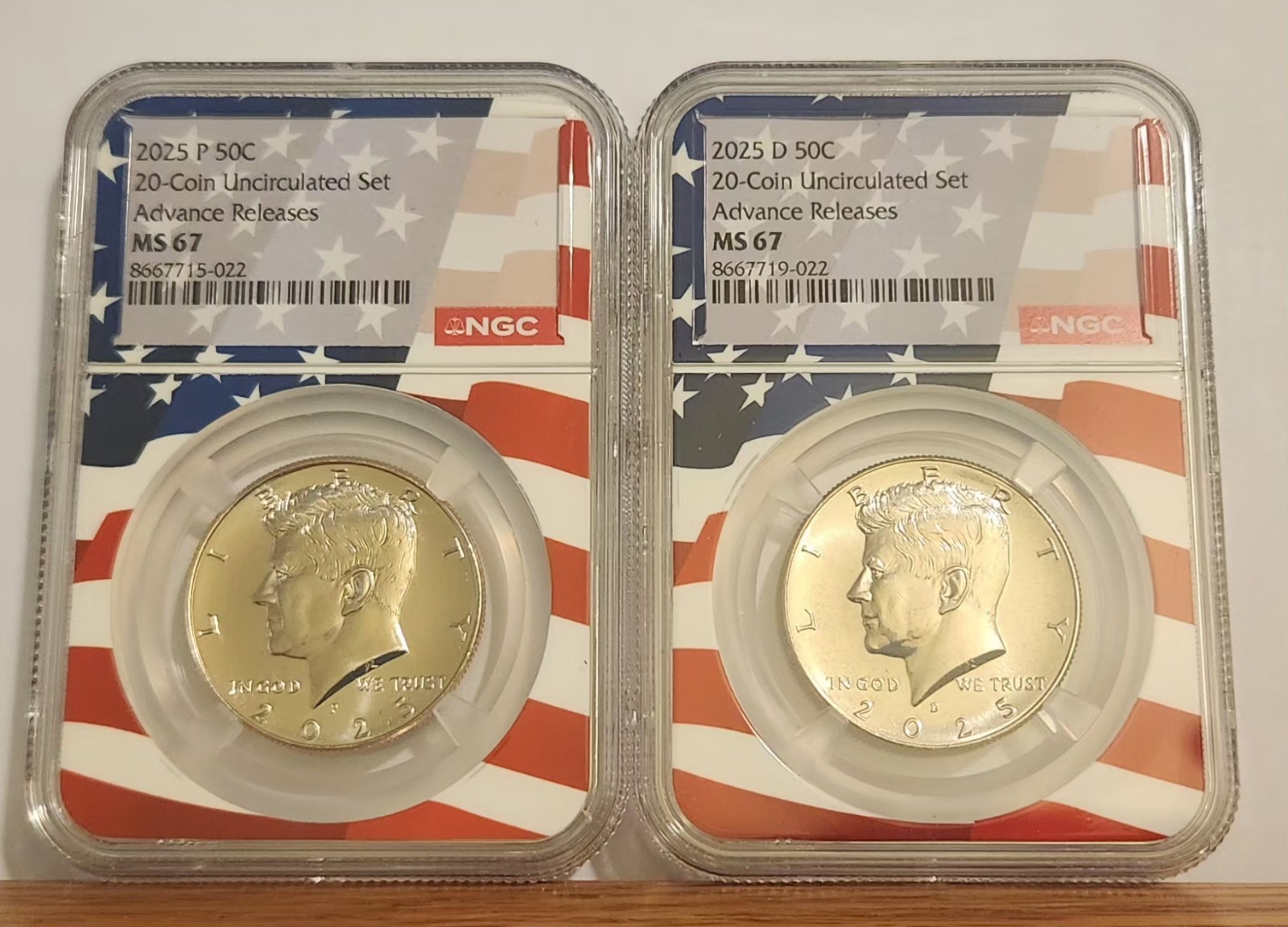 2025 P&D Kennedy MS 67 Half Dollar  2-Coin Set Advance Release Flag Core