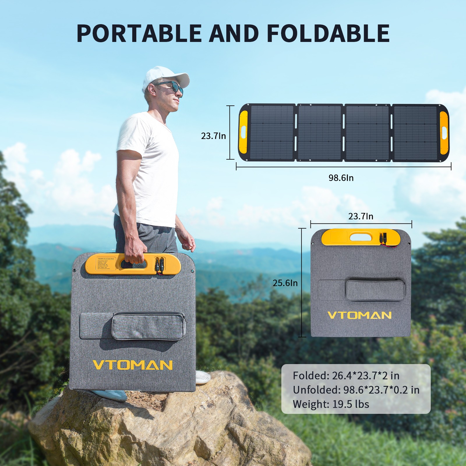 VTOMAN VS220 Portable Solar Panel 200W 48V, 23% Efficiency Foldable Solar Panel