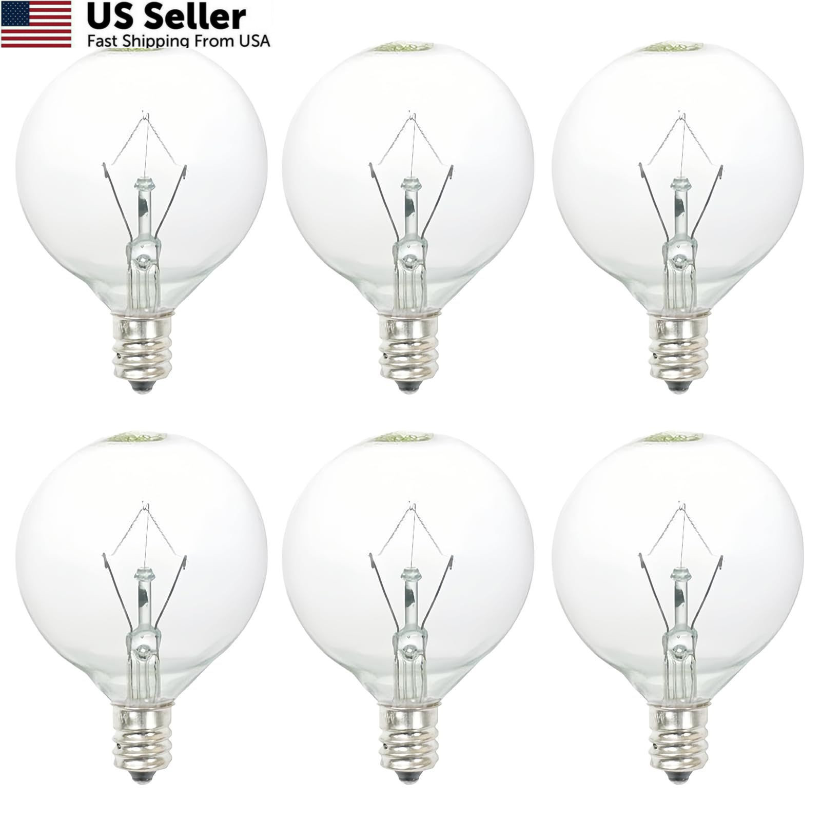 40W Wax Warmer Bulbs E12 G50 Candelabra Base for Scentsy Melt Lamp 6-Pack 120V