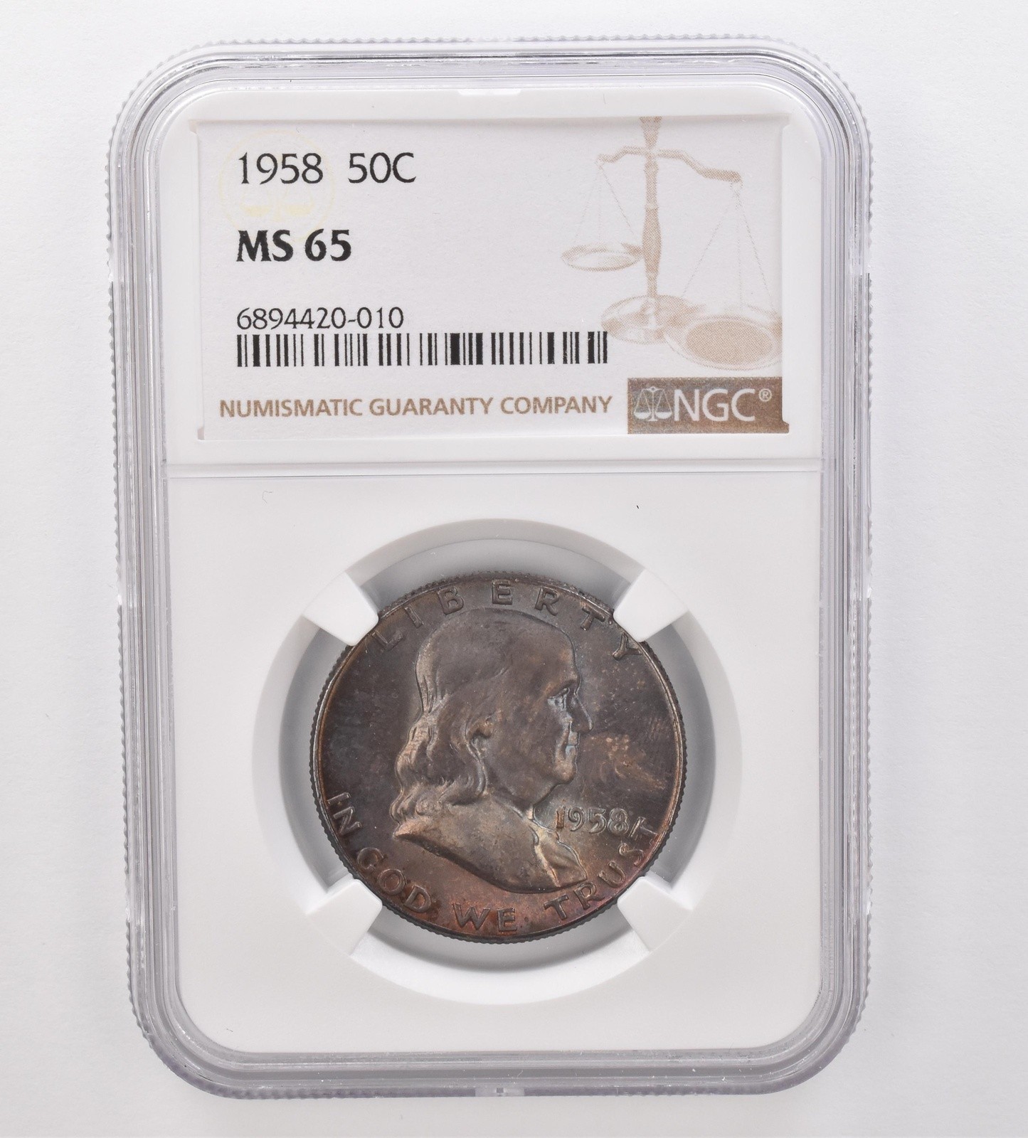 1958 Franklin Half Dollar MS65 NGC Beautiful Tone *9872