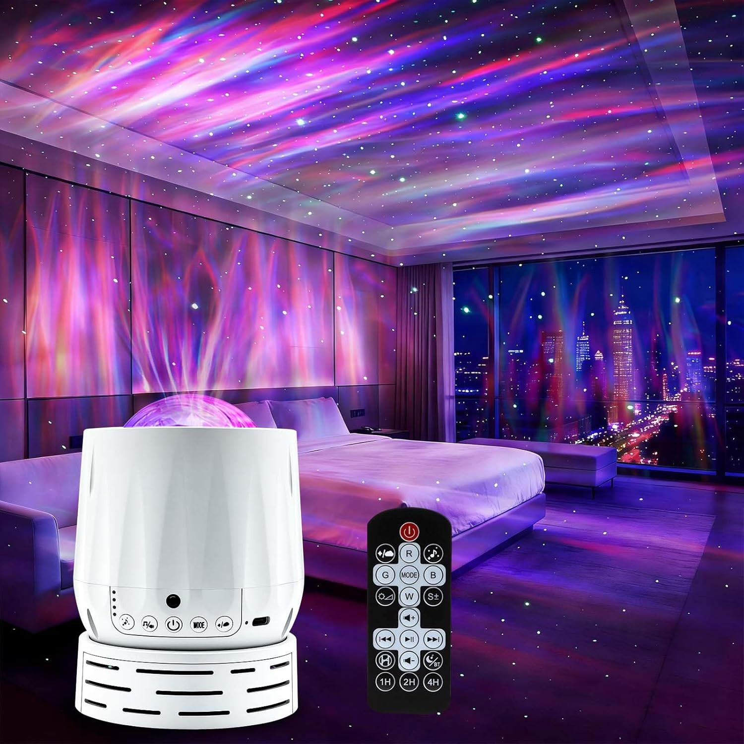 Northern Lights Projector Galaxy Projector,With Bluetooth Speaker and White Nois