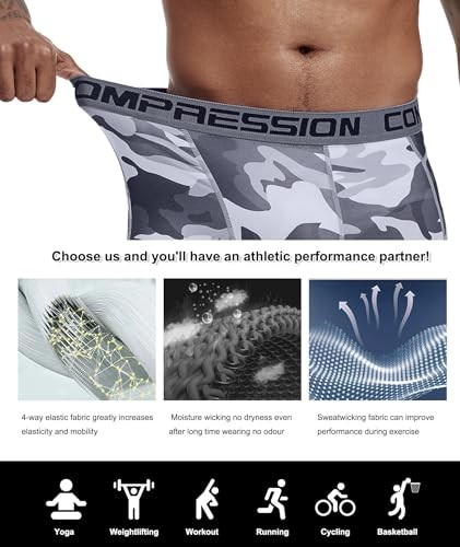 Men's Performance Compression Large 5 Pack:camo-red/ Orange/ Grey/ Green/ Blue