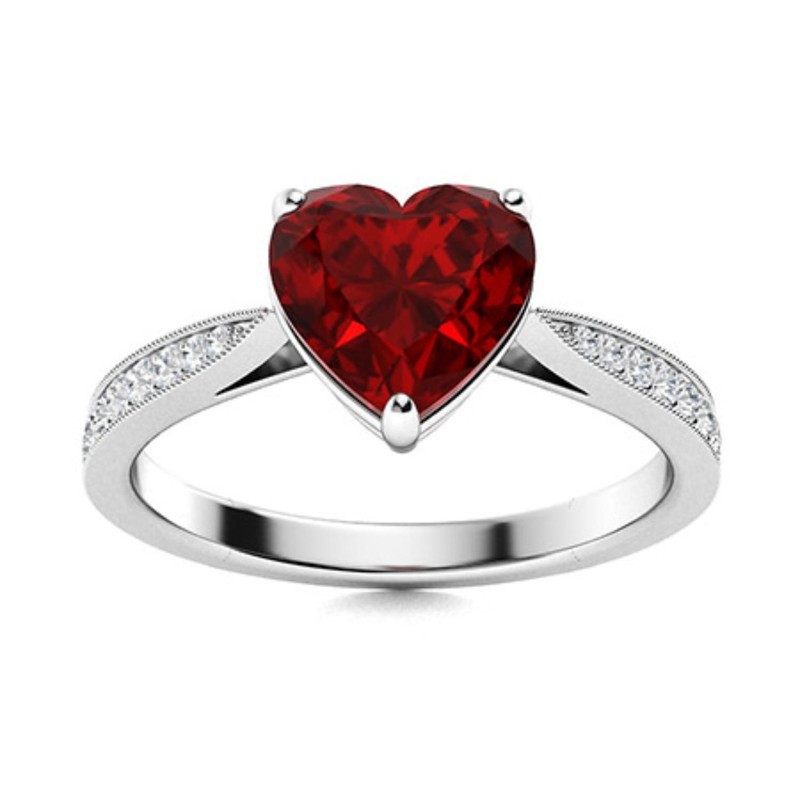 Solitaire 7mm Heart Shape Garnet Ring 925 Sterling Silver Engagement Gift