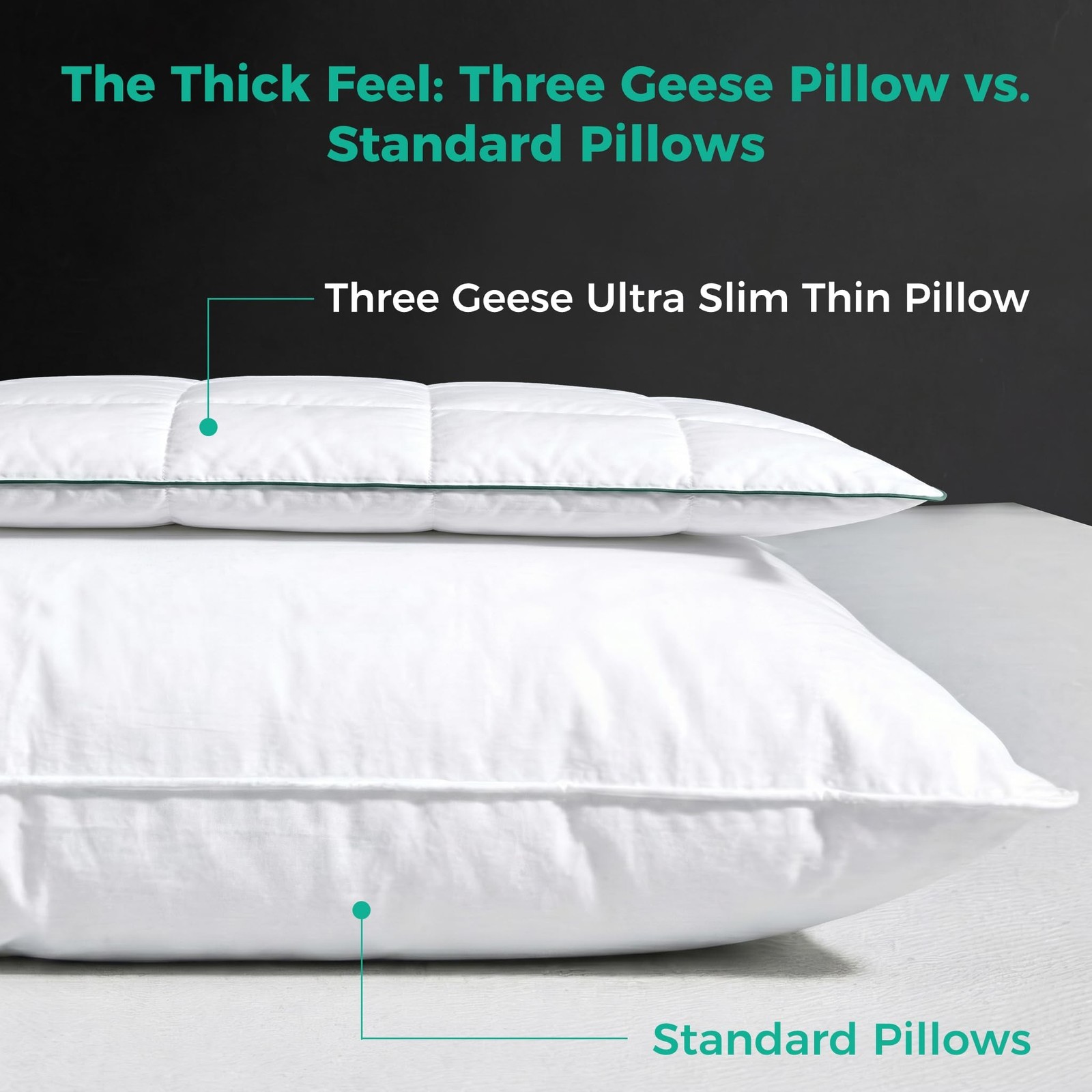 Three Geese Ultra Thin Flat Goose Down Feather Pillows Sleeping Standard Size