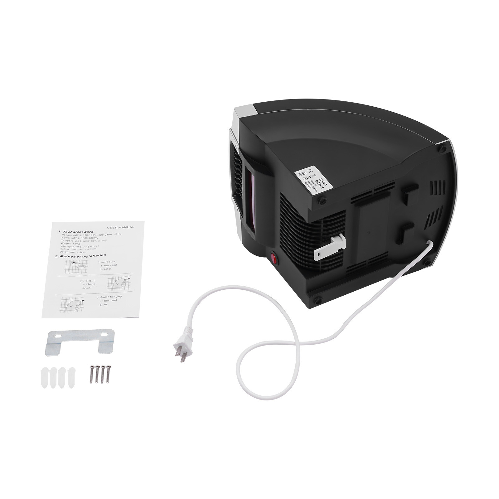 1800W Wall-mounted Hand Dryer Commercial Household Automatic High Speed ABS IPX1