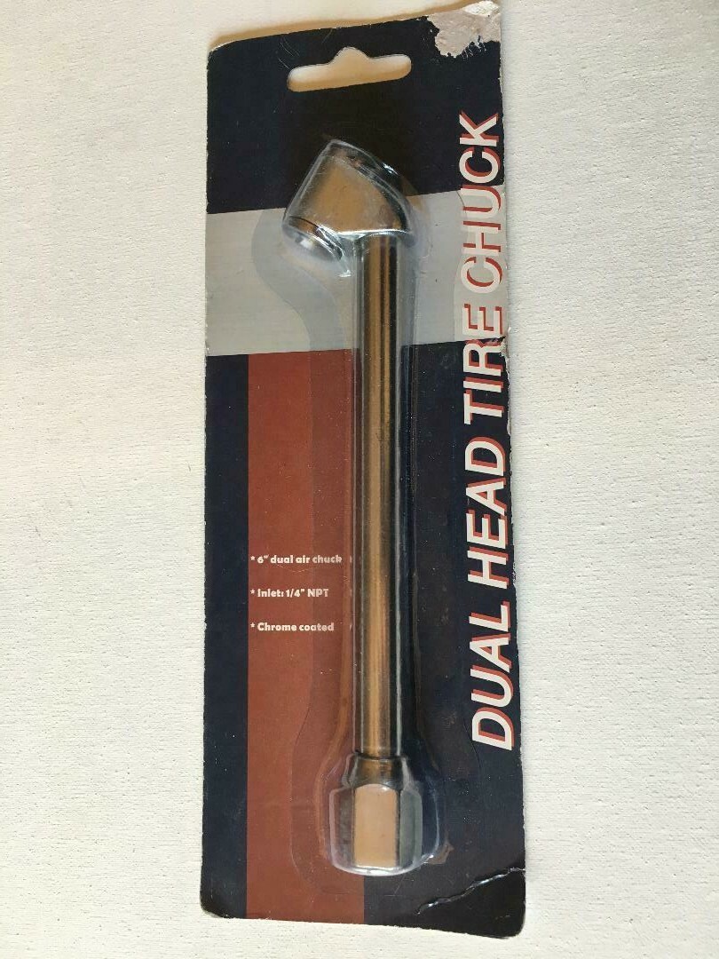 Dual Head Tire Chuck.  6" Long, Inlet 1/4", Steel