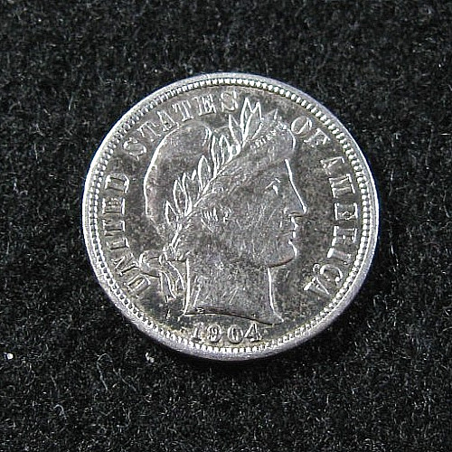 1904  - BARBER DIME - 10c -   AU - Cleaned