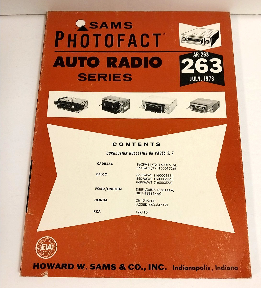 Sams Photofact Auto Radio Service Data Series Repair Cadillac Delco Honda AR-263
