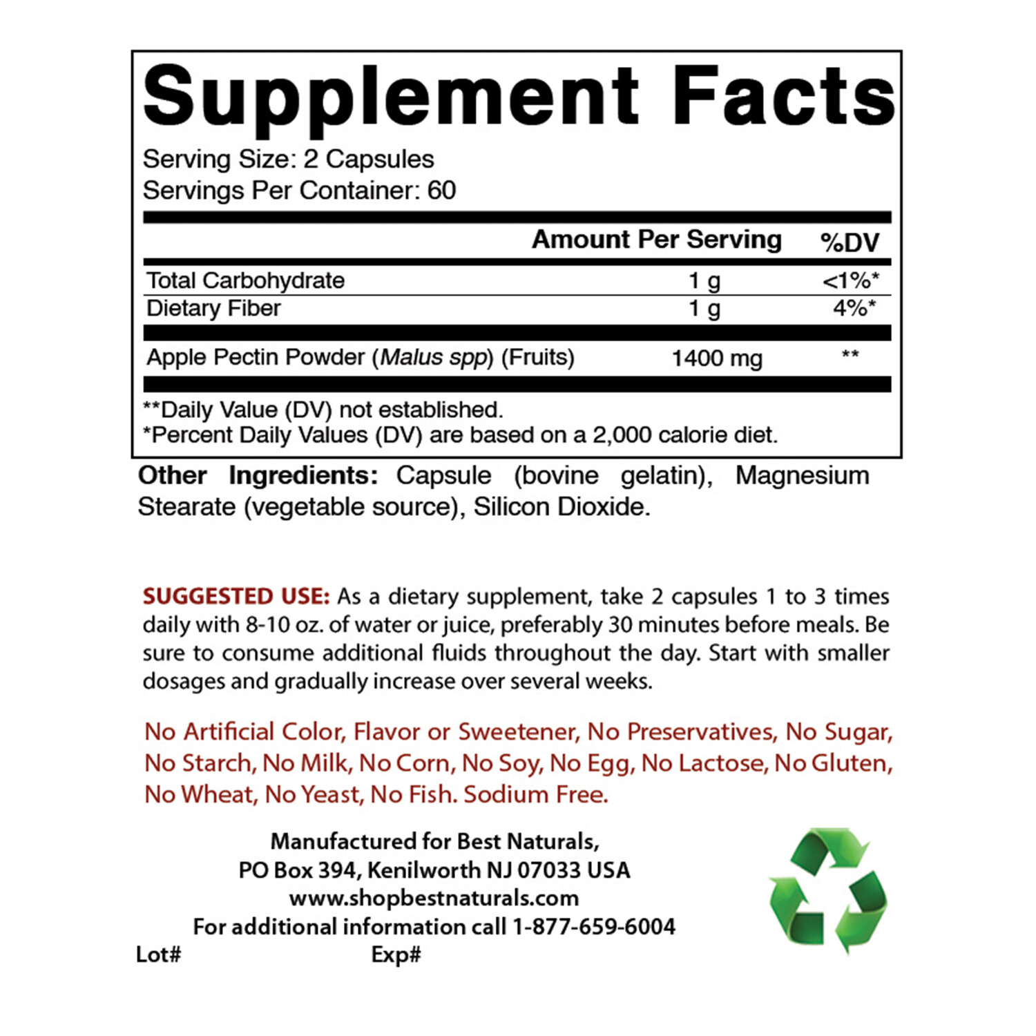 Best Naturals apple pectin 700 mg 120 Capsules -support healthy digestive system