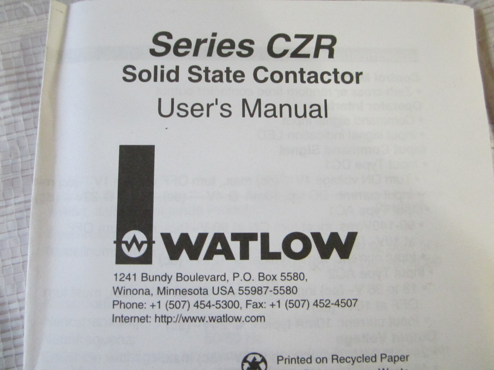 WATLOW CZ18-A48V-DC10 SOLID STATE CONTACTOR CZ18A48VDC10