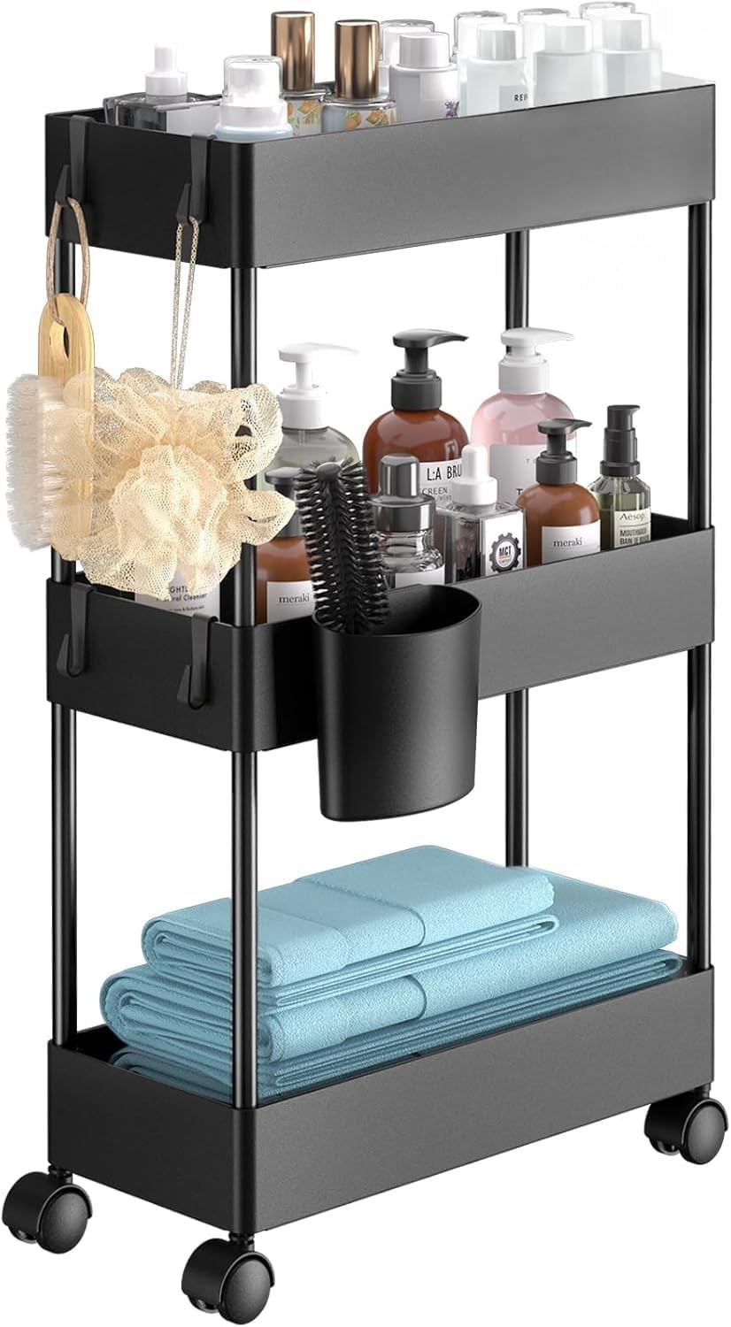 Versatile Slim Storage Cart with Wheels - 3-Tier Organizer for Home & Office