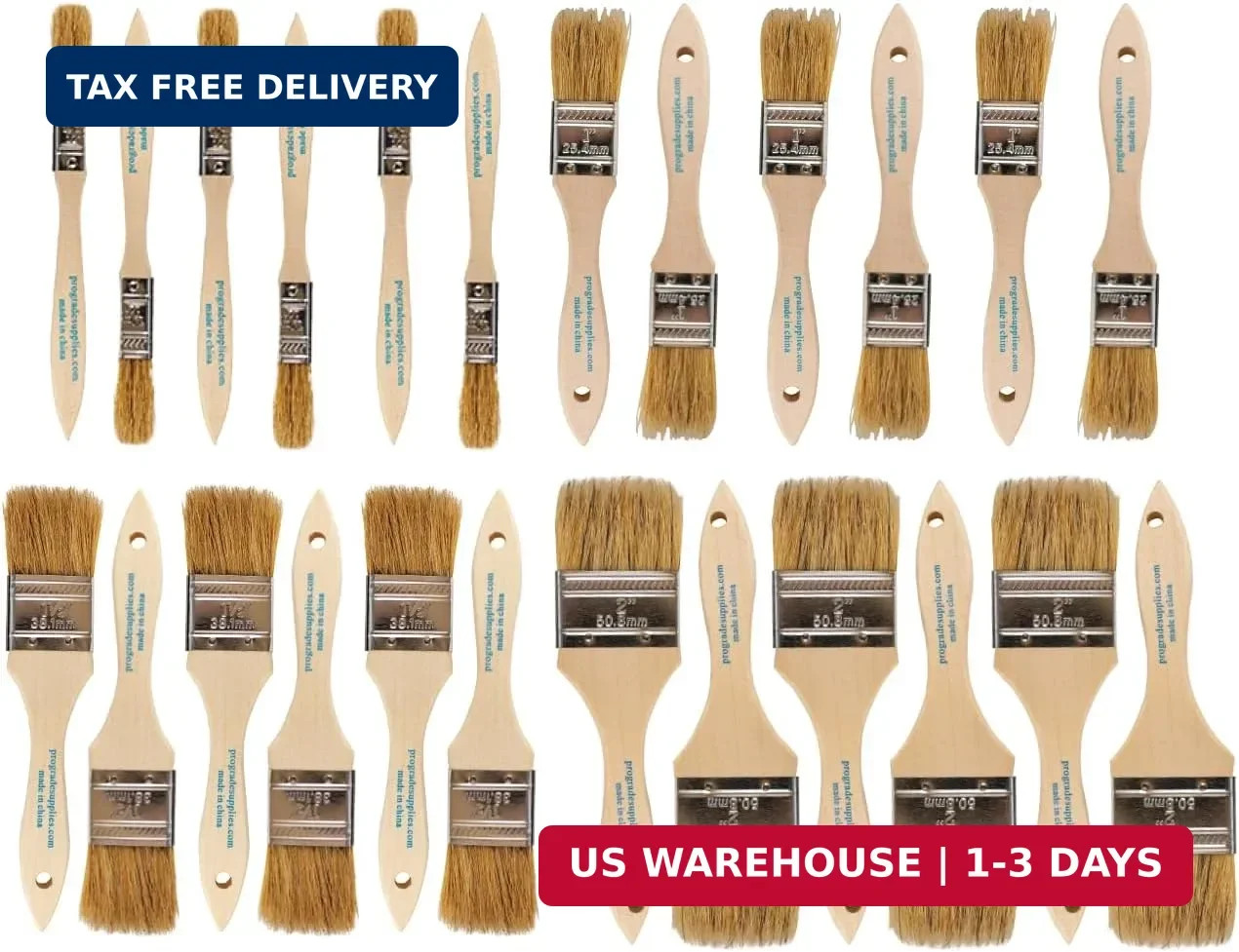 Pro Grade - Chip Brush - Paint Brush Set - 24 Pack - Natural China Bristle Paint