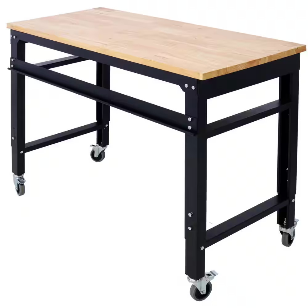 48 In. Wide Rolling Workbenches for Garage-Adjustable Height Workshop Tool Bench