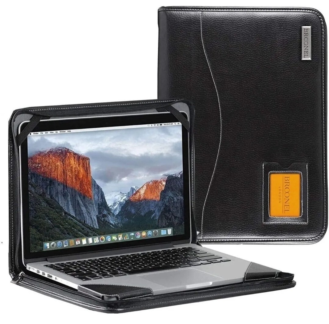 Broonel Contour Series Black Leather Heavy Duty Zipped Case Laptop 16-17" NEW