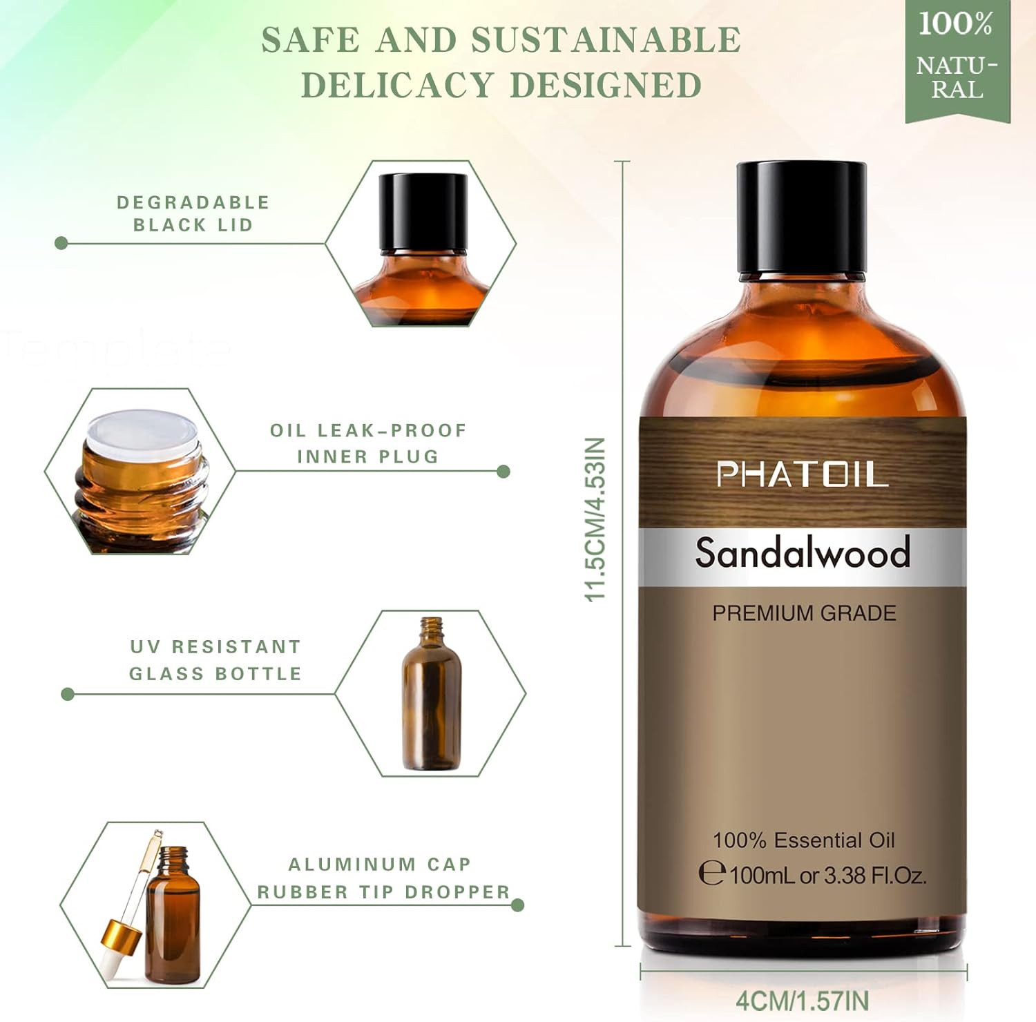 100ML Sandalwood Essential Oil, Pure Aromatherapy Essential Oils for Diffuser, H