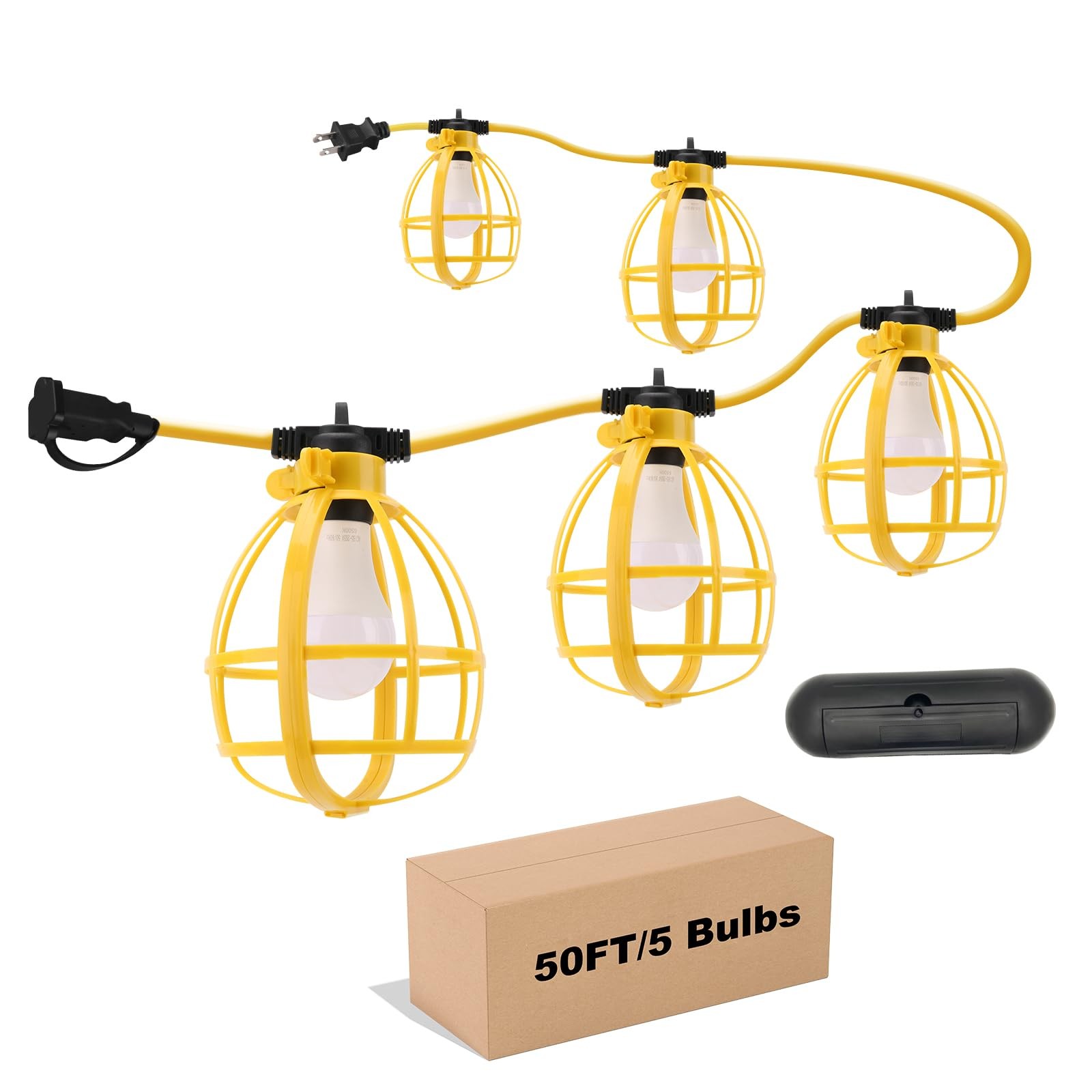 50FT Construction String Lights with Outdoor Extension Cord Safety Cover 50W ...