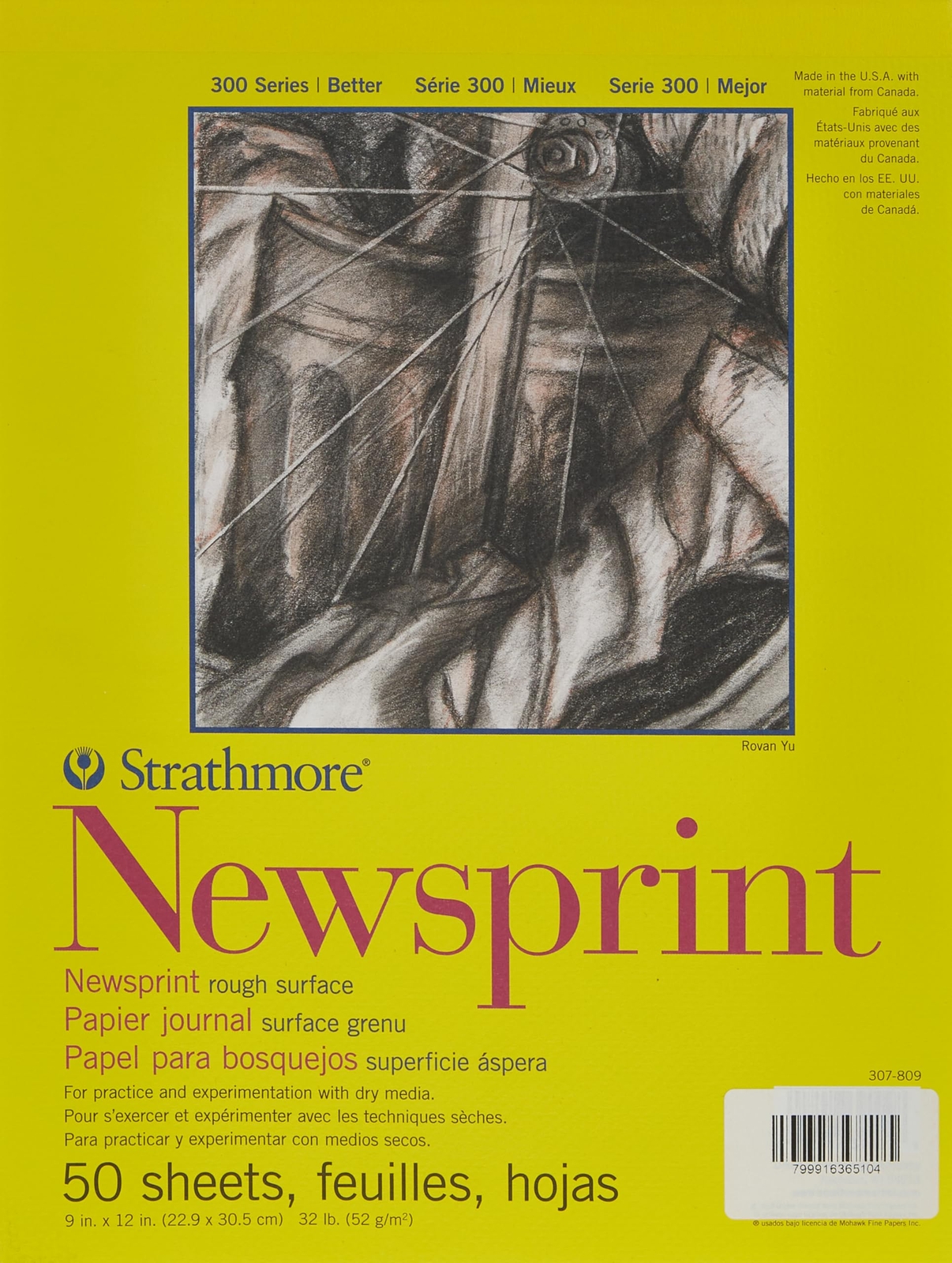 STR-307-809 Rough Newsprint Pad 9 by 12" 50 Sheet Drawing Sketching Practice