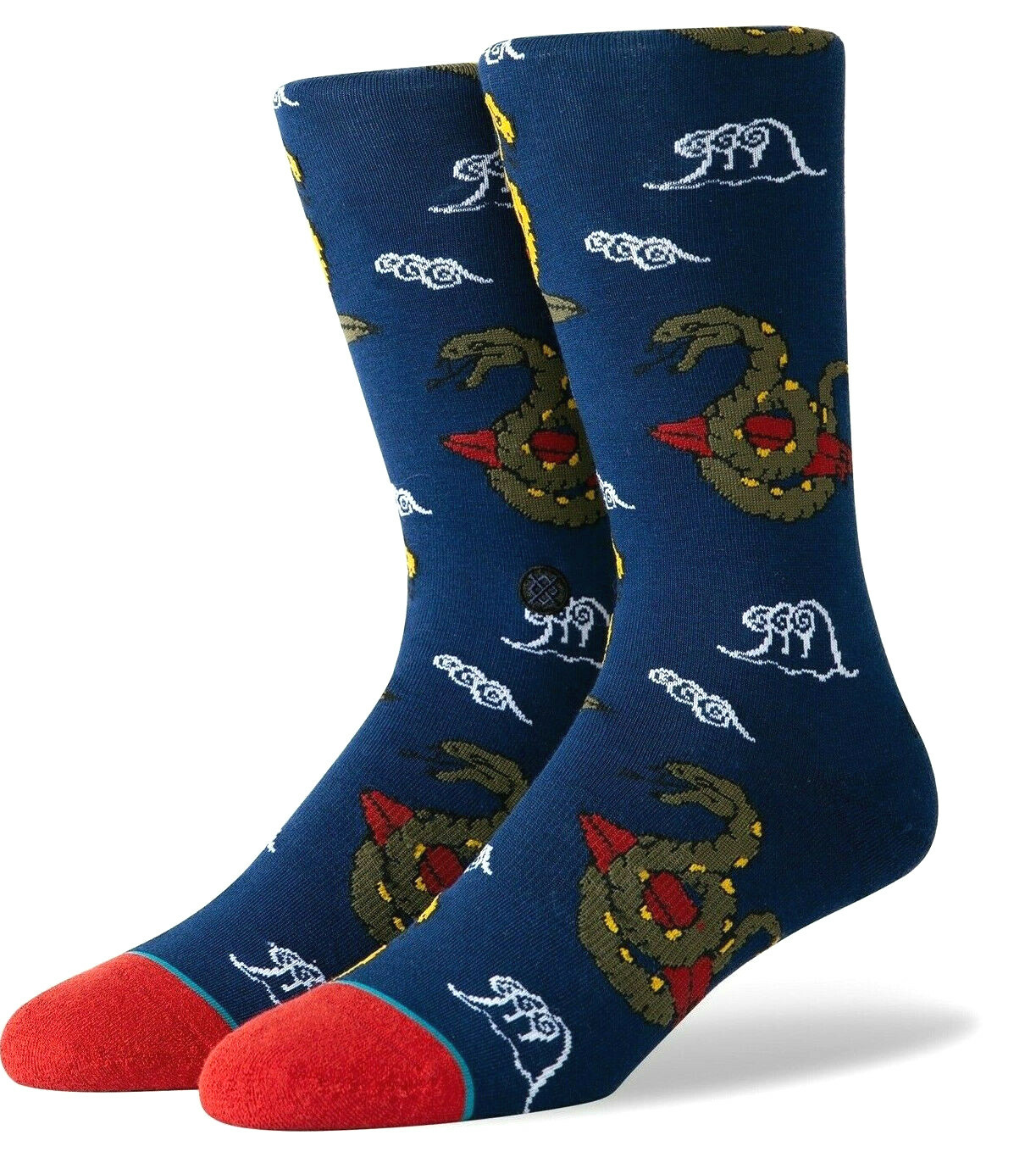 STANCE Get Snaked Crew Socks sz L Large (9-12) Navy Blue Snakes Surfboards