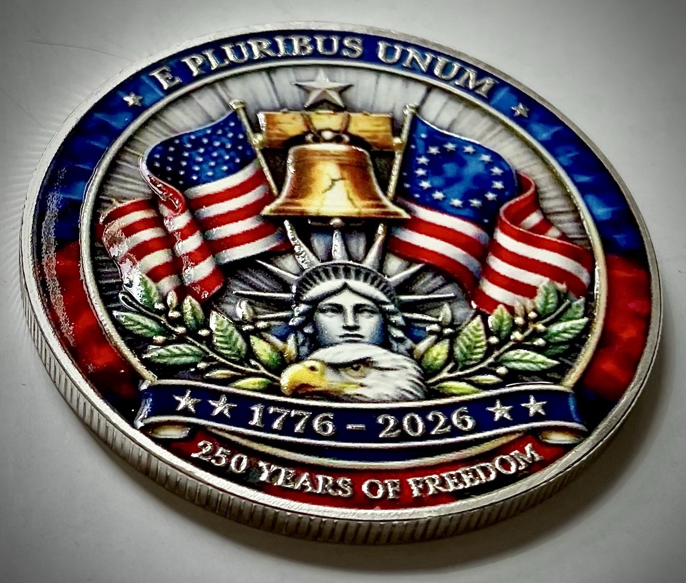 USA 250th Anniversary Challenge Coin-Silver Colored-3D-2 Sided-Glossy