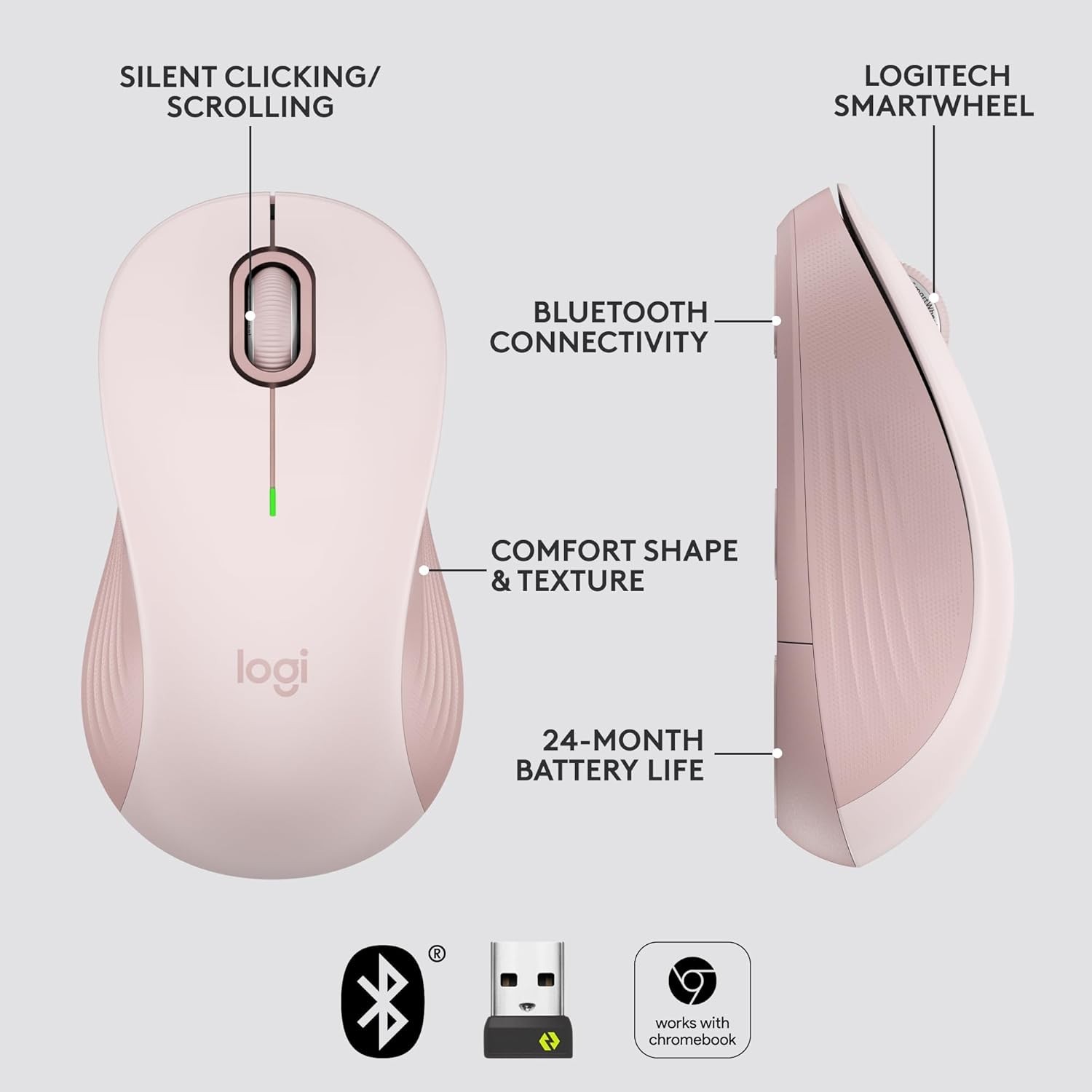 Logitech Signature M550 Wireless Mouse Computer Laptop Multi-Device PC Mac Rose