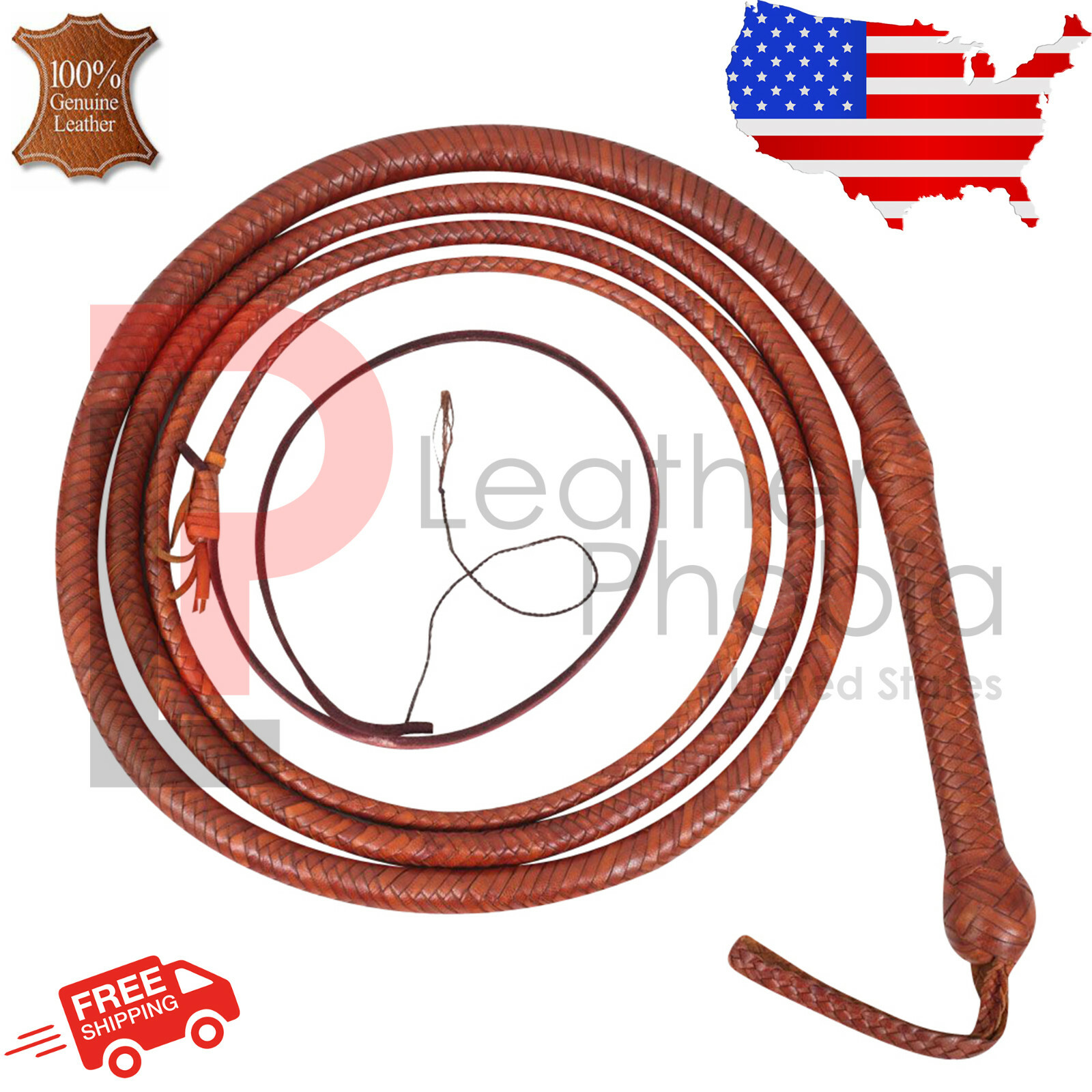 Leather Bullwhip 06 Feet Long Handmade 16 Plait Stock Whip with Holder