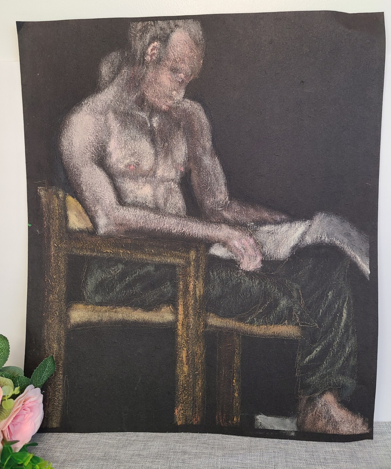 Life Drawing On Black Paper, Sitting Figure Detail 22in x 19in