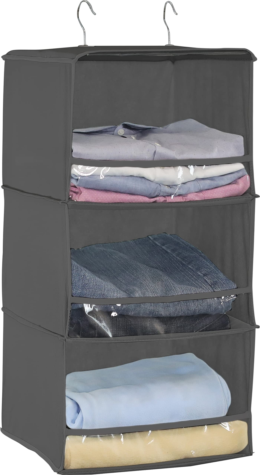 Re 3 Shelves Hanging Closet Organizer With Front Stopper Dark Grey