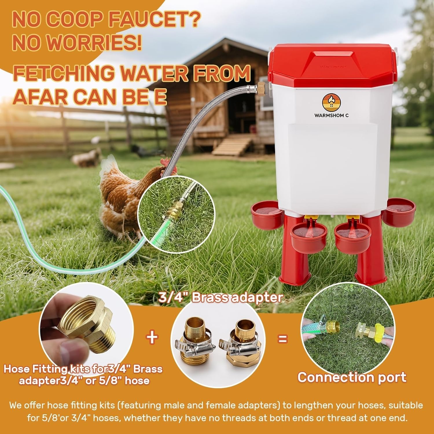 Automatic Chicken Waterer,Float-Controlled Large Watering System with Stainless