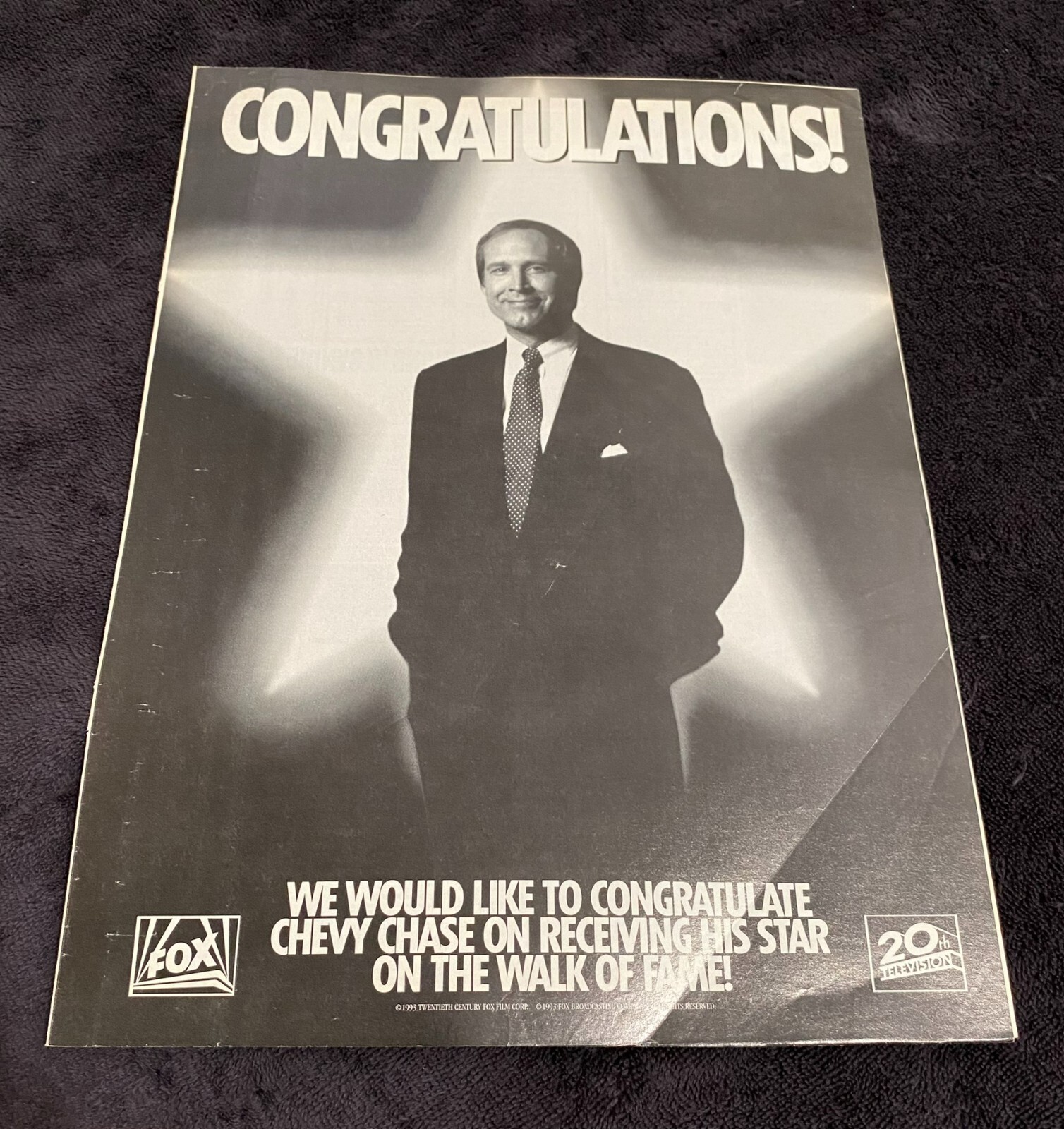 CHEVY CHASE 1993 congrat ad for Hollywood Walk of Fame Star, Saturday Night Live