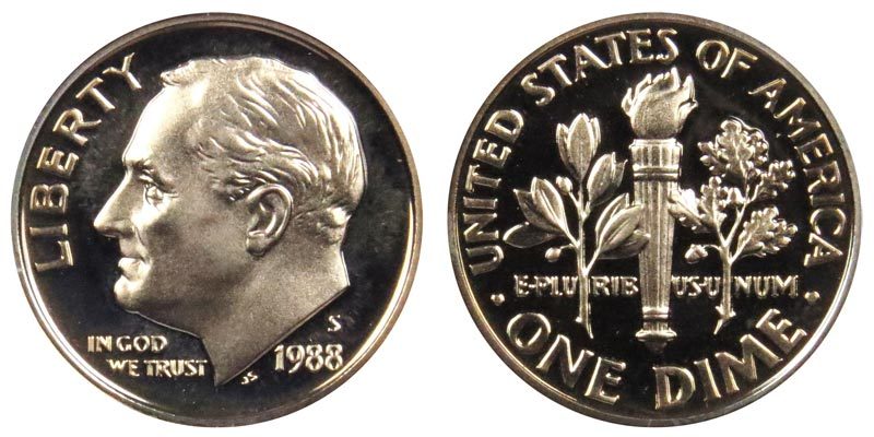 1988 S GEM BU PROOF ROOSEVELT DIME 10 CENT BRILLIANT UNCIRCULATED PF COIN #6455