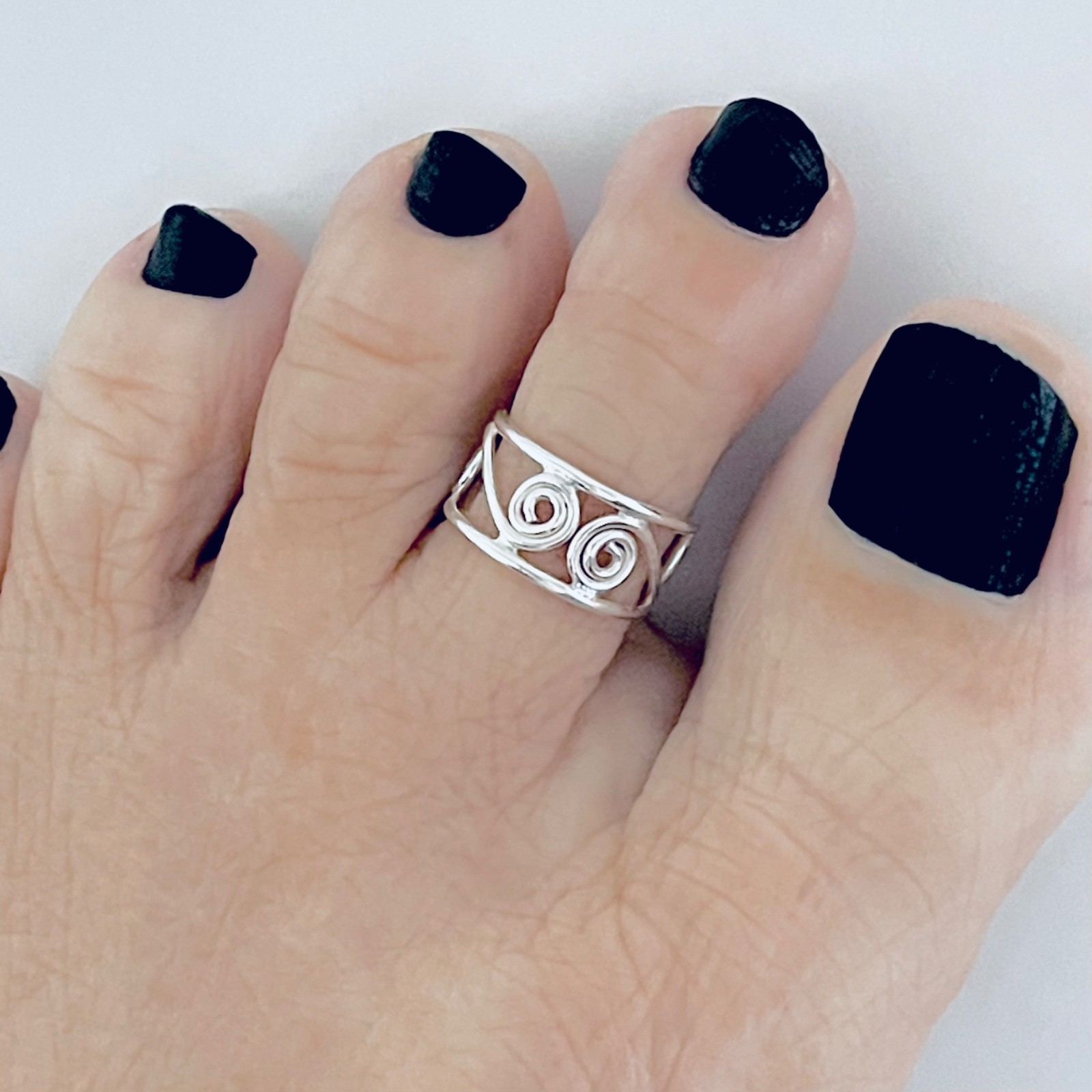 Sterling Silver Wire Swirl Toe Ring, Silver Rings, Swirls Jewelry, Wide Band