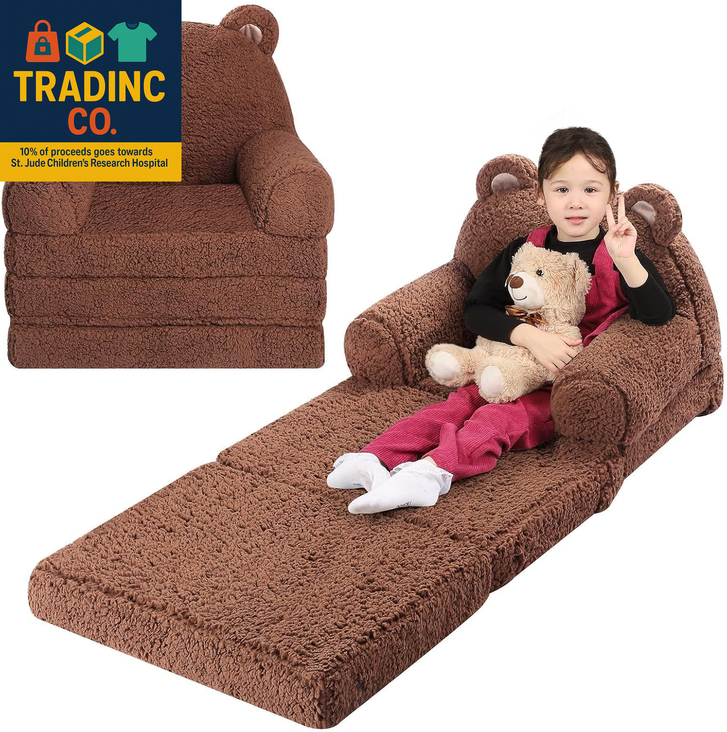 Kids Sofa, Sherpa Couch with Tri-Layer Foam Cushions, Comfy Seating for Kids Age