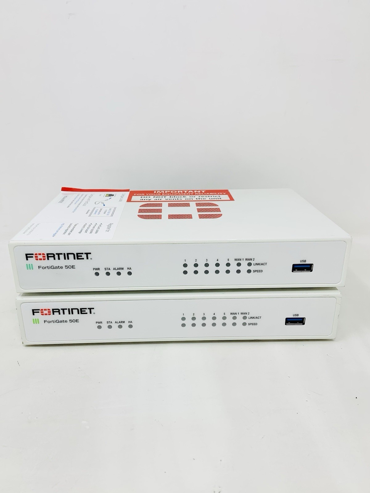 LOT OF 2:  FORTINET FORTIGATE FG-50E NETWORK SECURITY FIREWALL - ONE PWR ADAPT