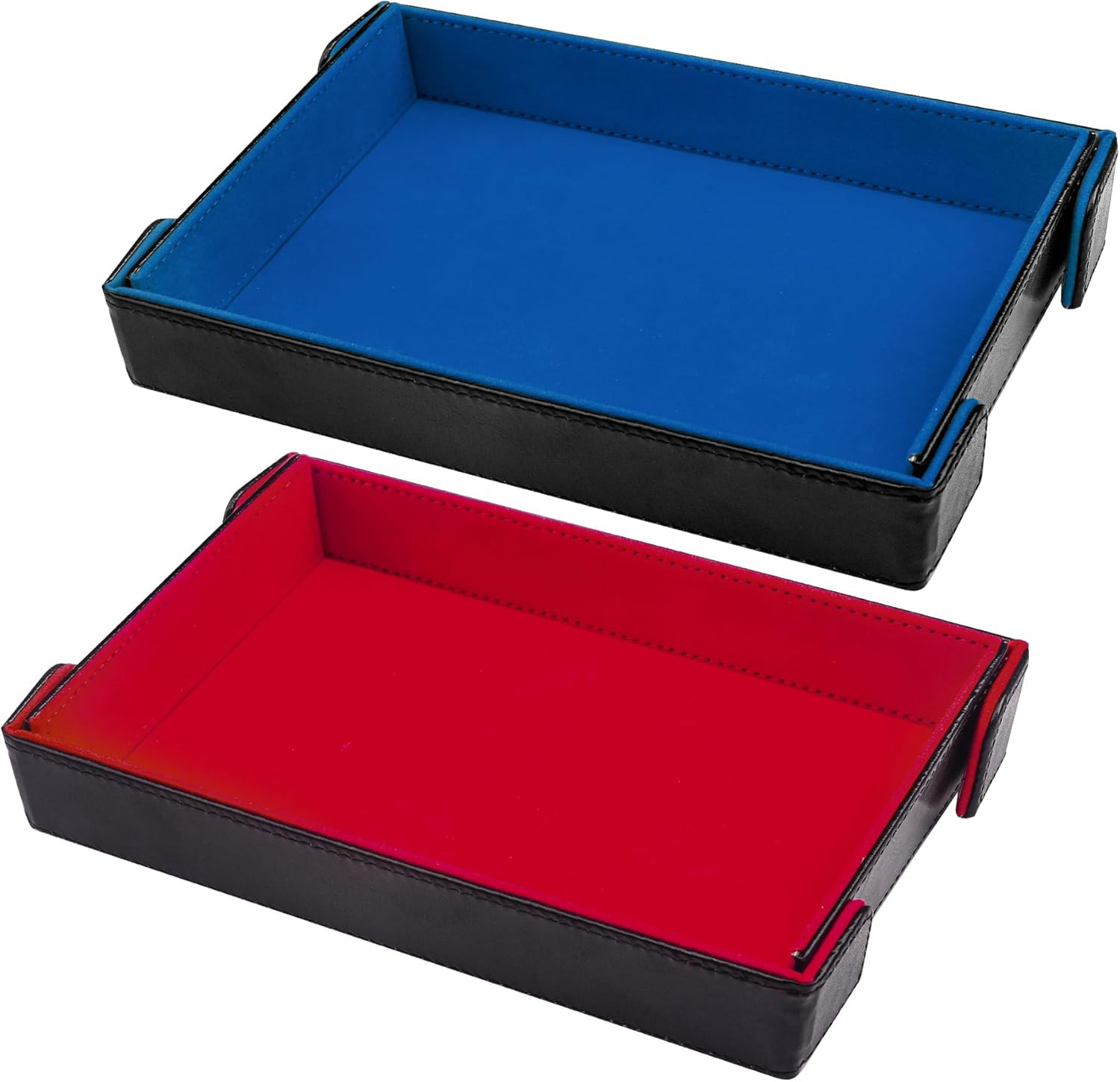 2 Pieces Magnetic Dice Tray Rectangle Folding Dice Rolling Tray PU Leather Dice