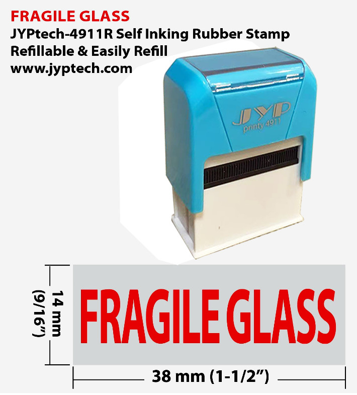 Fragile Glass - JYP 4911R Self Inking Rubber Stamp (Red Ink)