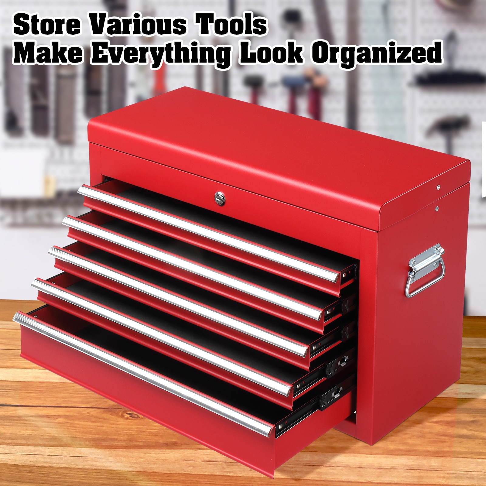 Red Tool Chest Steel Tool Storage Box with 5 Drawers & Locking System & Keys NEW