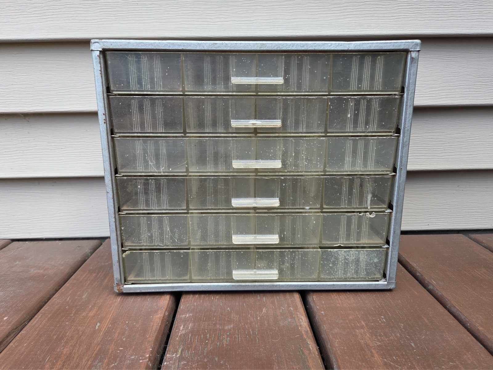 Vintage AKRO-MILS METAL E-Z FIND FULL VUE  Parts Storage Bin Cabinet 6 drawer