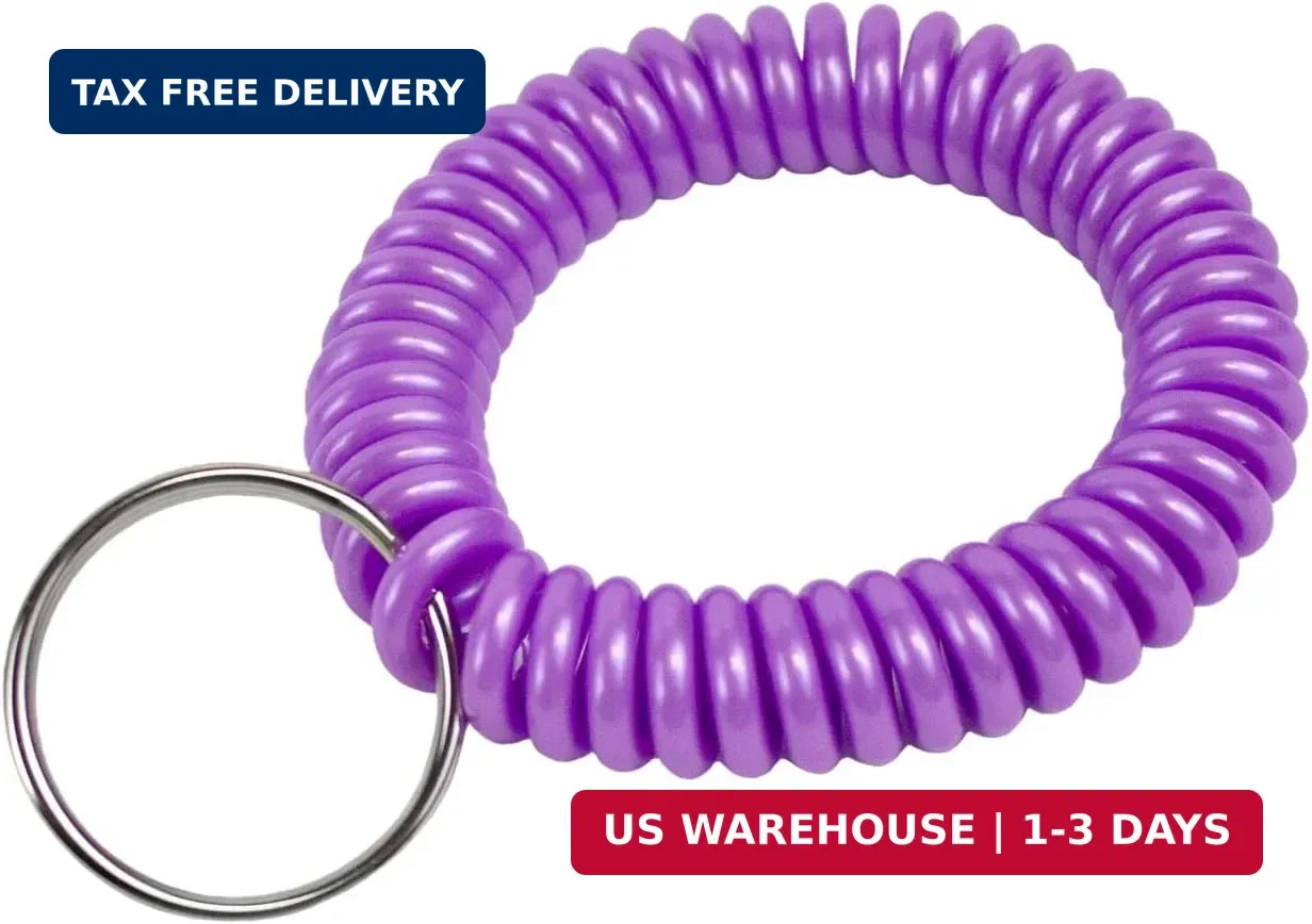 Lucky Line 2" Spiral Wrist Coil with Steel Key Ring, Flexible Wrist Band Key Cha