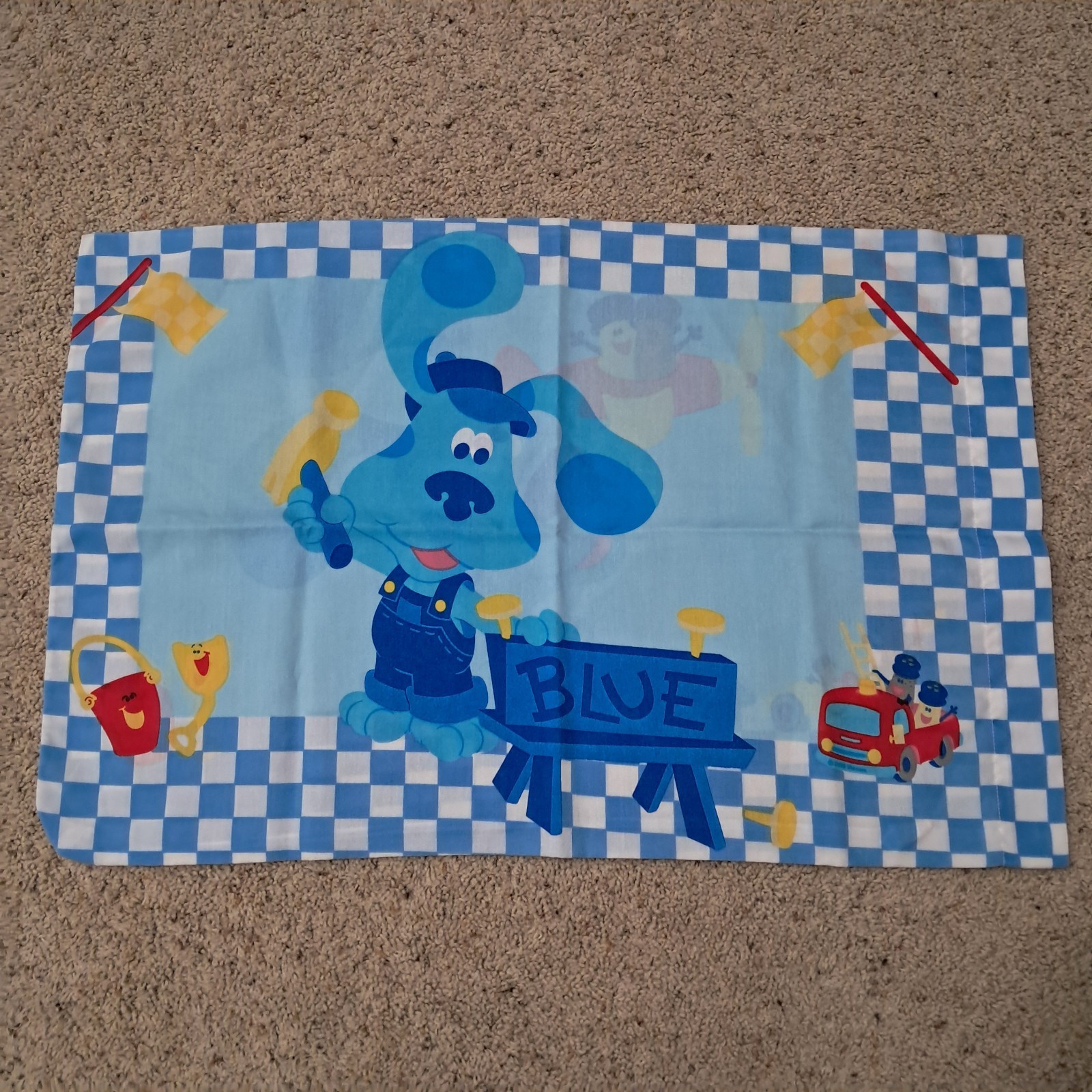 VTG 90s Blues Clues Double Sided Standard Pillowcase Car Airplane Firetruck Tool