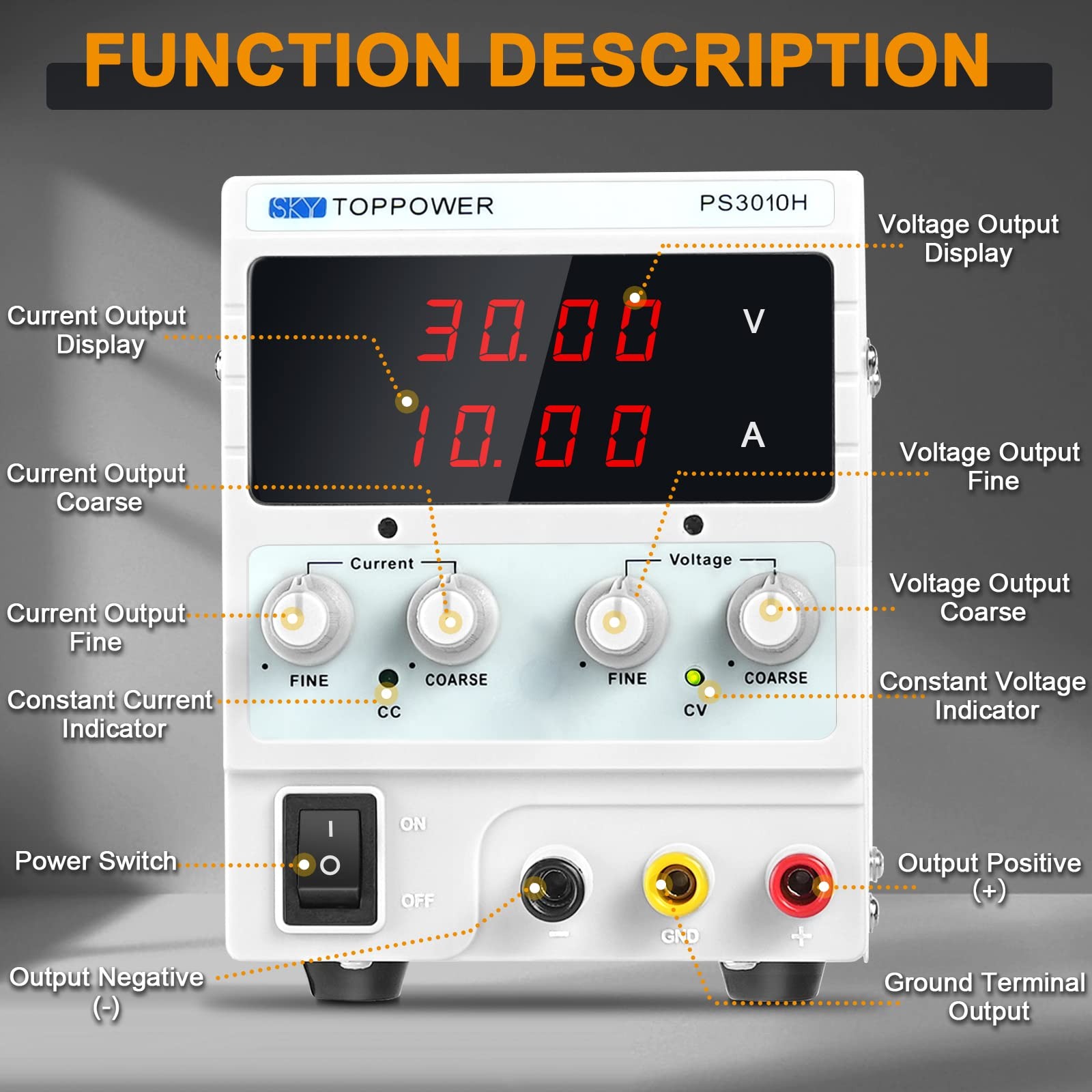 DC Power Supply Variable,0-30V 0-10A Adjustable Regulated Bench Lab Power wit...