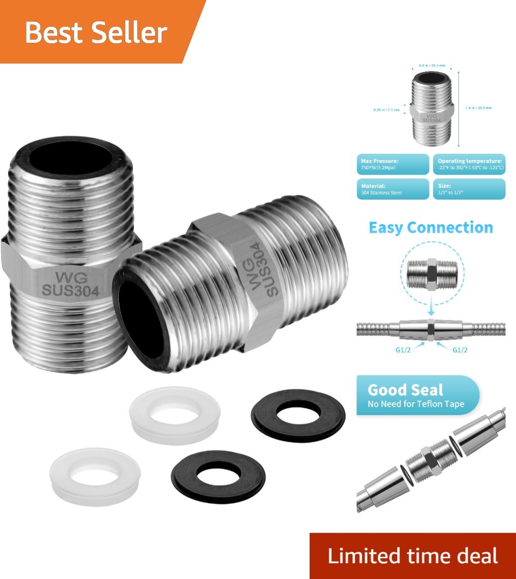 Durable Stainless Steel Shower Hose Extension Adapter Set - Leak-Proof Design
